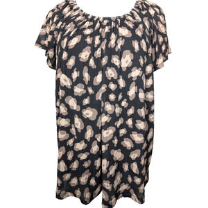 W5 Womens Brown Leopard Print Flutter‎ Cap Sleeve Flowy Ribbed Top Small